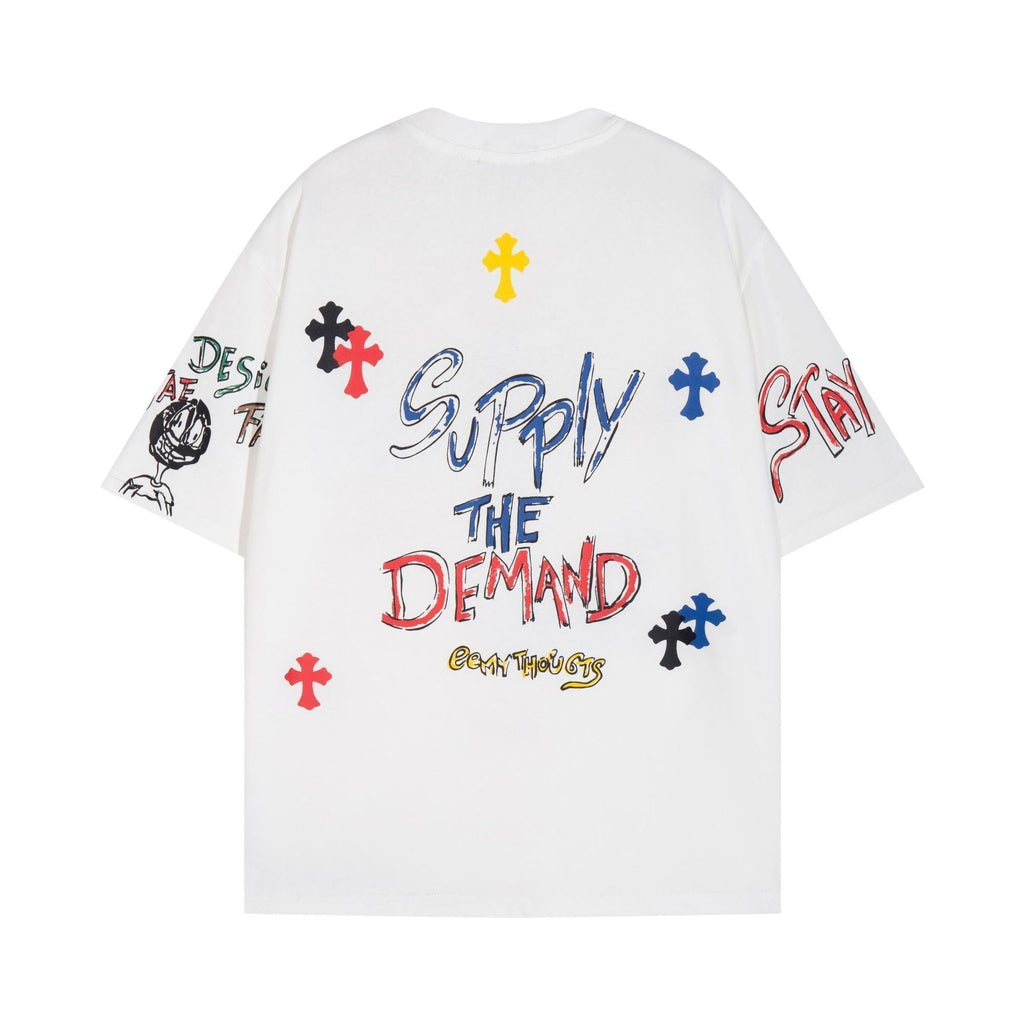 Chrome Heart T Shirts Cross Print Sanskrit Hand Painted Graffiti Short Sleeve T-Shirt