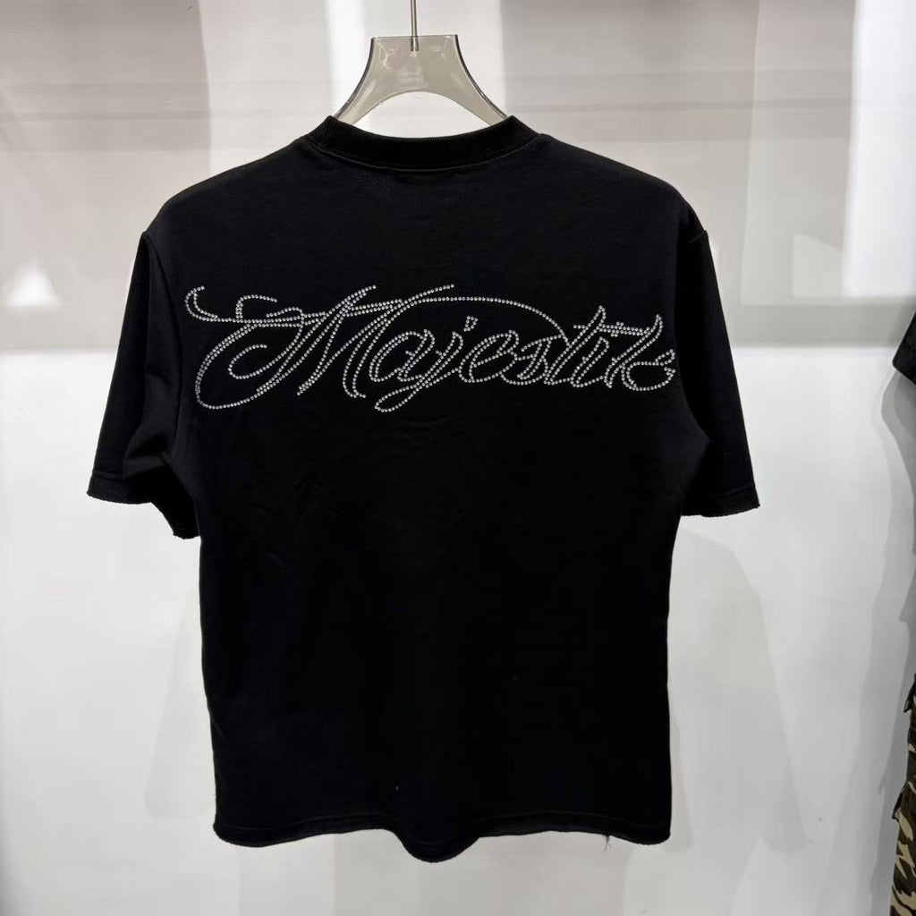 MAJESTIK Rhinestone-Style Script Graphic T-Shirt ¡ª front